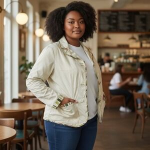 Desigual Linen‎ Blend Smoking Jacket White with Contrast Trim Size 38